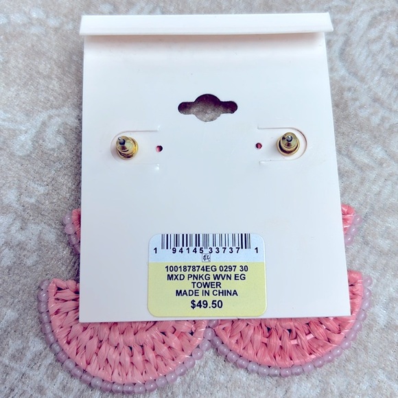 Brand New On 34th Woven Coral Pink Drop Earrings & Beaded Rhinestone Bracelet - Picture 11 of 13